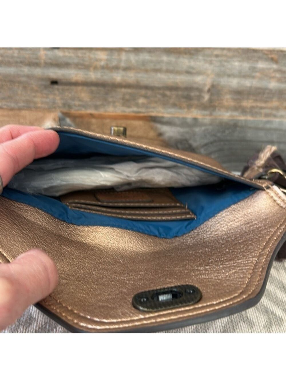 Catchfly Gold Leather Wristlet Clutch with Tassel NWT - Picture 4 of 8